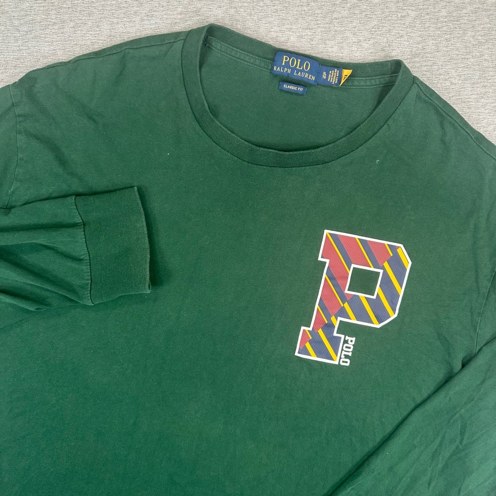 Polo Ralph Lauren Shirt Mens XL Classic Fit Green Long Sleeve Graphic Varsity P